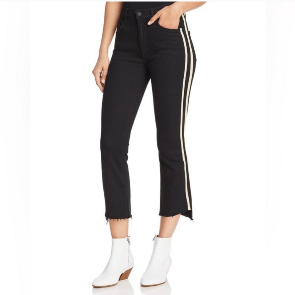 Mother Insider Striped Crop Step-Hem Fray Jeans In Guilty Racer Size 28